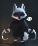  2023 anthro arm_wraps black_background black_sclera bottomwear canid canine canis chibi claws cloak clothed clothing death_(puss_in_boots) dialogue_box digitigrade dreamworks fluffy front_view fur grey_body grey_fur holding_object holding_sickle holding_weapon leg_wrap looking_at_viewer male mammal multicolored_body multicolored_fur musical_note pants poncho puss_in_boots_(film) puss_in_boots_the_last_wish red_eyes shadow sickle silverfox5213 simple_background smile solo text topwear tuft two_tone_body two_tone_fur url walking weapon wolf wraps 