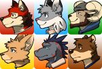  1girl 5boys animal_ears beard carl_hendricks chase_hunter derivative_work echo_(visual_novel) echo_project english_commentary facial_hair flynn_moore fox_ears fox_girl furry furry_female furry_male goatee head_only horns idkwav jenna_begay leo_alvarez morenatsu multiple_boys otter_boy otter_ears profile profile_picture reptile_boy sheep_boy sheep_ears sheep_horns tj_hess wolf_boy wolf_ears 