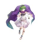  1girl cape compass fire_emblem fire_emblem:_the_blazing_blade fire_emblem_heroes gold_trim green_hair hairband nino_(fire_emblem) official_alternate_costume purple_cape purple_eyes sandals short_hair solo 