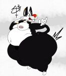 anthro big_butt butt clothing collar facial_piercing felid feline hi_res huge_butt lip_piercing looney_tunes male mammal moobs nipple_piercing nipples nose_piercing overweight piercing shocked simple_background solo spiked_collar spikes stankbank sylvester thong underwear warner_brothers