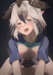  1girl absurdres arm_support assertive_female bangs bar_censor bent_over bird_girl bird_tail bird_wings black_hair blush bottomless breasts brown_hair censored clothes_lift cowgirl_position cum cum_in_pussy erection fang girl_on_top greater_roadrunner_(kemono_friends) grey_hair hair_between_eyes hair_tubes half-closed_eye head_tilt head_wings highres kaku_(drawing_twi) kemono_friends looking_at_viewer medium_breasts medium_hair multicolored_hair nipples no_bra nose_blush open_mouth overflow parted_bangs penis pov pov_crotch raised_eyebrow sex shirt shirt_lift short_sleeves sidelocks solo_focus spread_legs squatting squatting_cowgirl_position straddling sweat t-shirt tail vaginal wings yellow_eyes 
