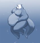 animal_math anthro belly belly_squeeze big_belly big_breasts big_butt blue_and_white breast_squeeze breasts butt cellulite ear_piercing female fully_submerged fur hand_on_breast mammal monochrome mustelid navel nipples nude obese obese_anthro obese_female otter overweight overweight_anthro overweight_female piercing sea_otter smile solo tail thick_tail thick_thighs underwater water