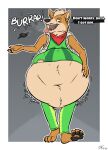  anthro bandanna belly belly_overhang big_belly bottomwear canid canine canis clothing colored dialogue duo eye_patch eyewear fox fox_mccloud hi_res kerchief male male/male mammal navel nintendo pants pawpads paws star_fox tanio topwear torn_clothing vest vore wolf wolf_o&#039;donnell 