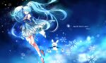  1girl 2017 animal ankle_ribbon artist_name bangs blue_hair bridal_garter character_name closed_eyes detached_sleeves dress flats floating_hair frilled_dress frilled_sleeves frills full_body hair_ornament hair_ribbon hatsune_miku leg_ribbon long_hair long_sleeves rabbit ribbon sleeveless sleeveless_dress sleeves_past_fingers sleeves_past_wrists snowflakes solo star_(symbol) star_hair_ornament toyu twintails very_long_hair vocaloid yuki_miku yuki_miku_(2017) 