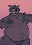  2023 anthro barely_visible_genitalia barely_visible_penis belly big_belly canid canine canis curritoss disney edit eyes_closed genitals male mammal moobs navel overweight overweight_male penis robin_hood_(disney) sheriff_of_nottingham simple_background solo wolf 