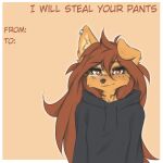 1:1 2024 anthro apogee_(tinygaypirate) border breasts canid canine canis clothed clothing digital_media_(artwork) domestic_dog english_text female female_anthro floppy_ears fur hair half-length_portrait hi_res hoodie kemono long_hair looking_at_viewer mammal piercing portrait reaction_image simple_background small_breasts smug solo spitz tan_background tattoo text tinygaypirate topwear white_border