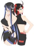  2girls 774_inc. akitetsu arm_under_breasts back-to-back bangs black_bandeau black_hair black_pants black_skirt black_sports_bra blue_eyes blue_hair breasts brown_eyes brown_nails cleavage closed_mouth cowboy_shot curled_horns demon_girl demon_horns grey_horns hair_between_eyes hand_on_own_cheek hand_on_own_face hebiyoi_tier hip_vent horns large_breasts long_hair looking_at_viewer multicolored_hair multiple_girls navel pants pointy_ears red_hair ryugasaki_rene short_hair sidelocks simple_background skirt smile sports_bra sugar_lyric transparent_background two-tone_hair underboob very_long_hair virtual_youtuber 