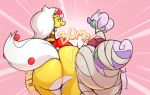 amelia_(xingscourge) antennae anthro anthrofied bandage beauty_mark big_butt bottomless butt butt_bump butt_squish clothed clothing digital_media_(artwork) duo eyes_closed female fluffy fluffy_tail fur goodra hair horn kiwi_(potoobrigham) long_hair mega_ampharos mega_evolution nintendo open_mouth pok&eacute;mon pok&eacute;mon_(species) potoobrigham purple_eyes rear_view shirt simple_background smile standing stripes video_games white_fur xingscourge 