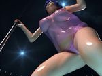  3d animated animated_gif artist_request babydoll bouncing_breasts breasts dancing from_below glasses large_breasts nipples oiled original pole_dancing see-through shiny solo stage_lights 