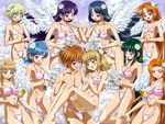  1boy 6+girls 8girls akai_shinju angel ankoku_tiger bikini blush breasts caren_(mermaid_melody_pichi_pichi_pitch) cleavage coco_(mermaid_melody_pichi_pichi_pitch) crossdressing doumoto_kaito flower girls hippo houshou_hanon mermaid_melody_pichi_pichi_pitch multiple_girls nanami_lucia noel_(mermaid_melody_pichi_pichi_pitch) rose sara_(mermaid_melody_pichi_pichi_pitch) seira_(mermaid_melody_pichi_pichi_pitch) smile speedo swim_briefs swimsuit touin_rina trap wings 