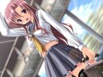  1girl blush game_cg outdoors panties school_uniform seifuku skirt solo underwear 