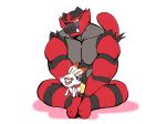  2019 ambiguous_gender anthro blush daily-incineroar felid fur incineroar lagomorph mammal multicolored_fur muscular nintendo pok&eacute;mon pok&eacute;mon_(species) red_fur scorbunny simple_background smile video_games white_fur 