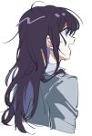  1girl blue_eyes commentary_request cropped_torso highres hirako_daishougun long_hair nervous_sweating open_mouth original purple_hair sidelocks simple_background solo sweat upper_body white_background 