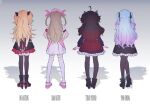  4girls ahoge akatsuki_uni arms_behind_back bad_id bad_pixiv_id bandaged_wrist bandages black_footwear black_gloves black_hair black_pantyhose black_ribbon black_skirt black_thighhighs blonde_hair blue_hair boots brown_hair character_name commentary_request dress facing_away frilled_dress frilled_skirt frills from_behind full_body gloves gradient_hair grey_background hair_ornament hair_ribbon hairstyle_connection hands_on_own_hips hat high_heel_boots high_heels honoka_yomi iriam kuusou_code_plus lineup long_hair long_sleeves multicolored_hair multiple_girls natori_sana nurse_cap pantyhose partially_fingerless_gloves pleated_skirt puffy_short_sleeves puffy_sleeves purple_hair red_hair ribbon sana_channel sandals shadow short_dress short_sleeves skirt standing thighhighs two_side_up uni_create virtual_youtuber white_skirt white_thighhighs yokoyoko_(yokoyoko_ykyk) yoruno_tobari 