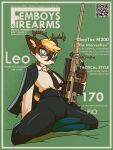  2022 4_fingers anthro black_bottomwear black_clothing black_coat black_pants black_topwear blonde_hair bottomwear brown_body brown_fur clothing coat cover deer eyewear fingers fur girly glasses green_eyes gun hair hi_res holding_gun holding_object holding_rifle holding_weapon inner_ear_fluff magazine_cover male mammal marcus_gray necktie pants qr_code ranged_weapon rifle scope shirt sniper_rifle solo tail topwear tuft weapon white_clothing white_shirt white_topwear 