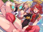  2girls 3boys ass bar_censor bare_shoulders black_leotard blonde_hair blush boris_(noborhys) breasts captain_falcon censored chest_jewel cleavage_cutout clothed_sex clothing_cutout dress earrings elbow_gloves erection f-zero gangbang girl_on_top gloves group_sex hetero highres jewelry large_breasts leotard long_hair luigi mario mario_(series) multiple_boys multiple_girls mythra_(xenoblade) navel nipples open_mouth penis pussy pyra_(xenoblade) red_eyes red_hair red_leotard reverse_cowgirl_position revision sex sex_from_behind short_dress short_hair spread_legs straddling super_smash_bros. swept_bangs thighhighs thighs tiara vaginal white_dress white_gloves xenoblade_chronicles_(series) xenoblade_chronicles_2 yellow_eyes 
