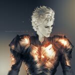  1boy armor artist_name astarion baldur&#039;s_gate baldur&#039;s_gate_3 breastplate dungeons_&amp;_dragons gradient_background grey_hair long_sleeves looking_to_the_side male_focus pale_skin pointy_ears short_hair shoulder_plates solo sunsetagain unfinished upper_body watermark 