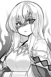  1girl bare_shoulders circlet corruption dark_persona dress fire_emblem fire_emblem:_genealogy_of_the_holy_war glaring greyscale julia_(fire_emblem) long_hair looking_at_viewer mind_control monochrome simple_background solo upper_body yukia_(firstaid0) 