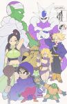  2girls 6+boys ? absurdres ayla_(chrono_trigger) black_hair blonde_hair boots breasts chrono_trigger closed_mouth colored_skin cooler_(dragon_ball) crossed_arms crossover dragon_ball dragon_ball_z dragon_quest dragon_quest_v dragon_quest_viii english_commentary english_text fifth_form_(dragon_ball) frieza frog_(chrono_trigger) green_skin hand_on_own_hip hero_(dq5) highres holding holding_staff inkerton-kun jacket large_breasts long_hair martina_(dq11) multiple_boys multiple_girls namekian open_mouth pants pectorals piccolo pointy_ears robo_(chrono_trigger) robot slime_(dragon_quest) spiked_hair staff super_saiyan sweat toriyama_akira_(character) trunks_(dragon_ball) trunks_(future)_(dragon_ball) turban 