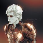  1boy armor artist_name astarion baldur&#039;s_gate baldur&#039;s_gate_3 breastplate brown_background closed_mouth colored_skin dungeons_&amp;_dragons male_focus pointy_ears red_eyes shoulder_plates solo sunsetagain upper_body watermark white_skin 