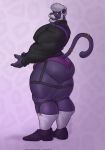 afro anthro beard big_butt butt clothing dante_(dantethepanther) facial_hair felid footwear gabgbb hi_res huge_butt male mammal muscular muscular_anthro muscular_male pantherine purple_body shoes solo suit underwear undressing