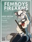  2022 3:4 4_fingers anthro bottomwear canid canine clothing collar cover dipstick_tail fingers fox fur girly grey_eyes gun hi_res holding_gun holding_object holding_weapon kriss_vector legwear magazine_cover male mammal marcus_gray markings qr_code ranged_weapon red_clothing red_underwear sailor_uniform skirt solo tail tail_markings thigh_highs underwear weapon white_body white_fur 
