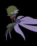 black_background bob_cut colored_skin crossed_legs dress gardevoir green_hair hand_on_own_cheek hand_on_own_face highres looking_at_viewer multicolored_skin pink_eyes pokemon pokemon_(creature) simple_background two-tone_skin v_(govvvvw) white_dress white_skin 