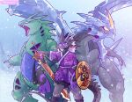  abstract_background aegislash anthro asian_clothing bottomwear clothed clothing dragon east_asian_clothing fantomartz feral generation_2_pokemon generation_5_pokemon generation_6_pokemon group hakama hi_res horn japanese_clothing kyurem legendary_pokemon looking_at_viewer looking_away male melee_weapon multi_horn nintendo pokemon pokemon_(species) scalie shield simple_background snow snowing sword tyranitar weapon western_dragon white_background 