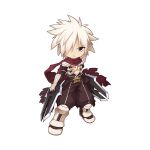 1boy armor armored_boots assassin_cross_(ragnarok_online) black_cape black_pants black_shirt boots cape chibi closed_mouth dagger dual_wielding frown full_body hair_between_eyes hair_over_one_eye holding holding_dagger holding_knife holding_weapon jamadhar knife long_bangs male_focus official_art pants pauldrons ragnarok_online red_eyes red_scarf scarf shirt short_hair shoulder_armor simple_background skull solo spiked_hair standing tachi-e torn_cape torn_clothes torn_scarf transparent_background v-shaped_eyebrows vambraces waist_cape weapon white_hair yuichirou 