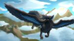 beak cloud echros feathered_wings feathers feral flying gryph hair hi_res landscape male sketch wings