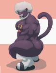 afro anthro butt dante_(dantethepanther) felid green_eyes hair hi_res male mammal muscular muscular_anthro muscular_male pantherine purple_body solo squatting_position tattoo tylerstark white_hair