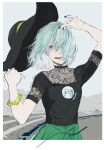  alternate_costume black_headwear empty_eyes green_hair green_skirt hat highres komeiji_koishi sad_smile skirt solo touhou ue_toono_(atano) wristband 