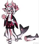 anthro asian_clothing clothing felid feline female fish fish_tail horn hybrid kemono mammal marine simple_background smile solo weibo weibo_logo white_background zhang_gun