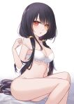  1girl black_hair blush bra breasts cleavage clock clock_eyes date_a_live dated esther_0418 garter_belt heterochromia highres long_hair looking_at_viewer low_twintails open_mouth panties photoshop_(medium) red_eyes roman_numeral sitting smile solo symbol-shaped_pupils tokisaki_kurumi twintails underwear underwear_only white_bra white_panties yellow_eyes 