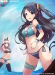  armband bikini black_hair blue_eyes highres krt_girls long_hair nana_(krt_girls) one_side_up parted_bangs sky smile swimsuit xiao_qiong 