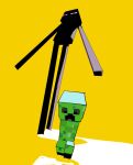  1other apios black_eyes black_skin colored_sclera colored_skin commentary creeper dated_commentary enderman full_body highres minecraft no_mouth other_focus purple_eyes purple_sclera simple_background standing yellow_background 