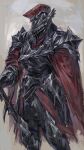  1other absurdres arm_guards armor breastplate cape commentary english_commentary full_armor greaves helm helmet highres holding holding_sword holding_weapon knight nameno92372763 original pauldrons red_cape shoulder_armor solo standing sword visor_(armor) weapon 
