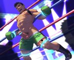  1boy abs bar_censor bara bare_pectorals boots boxing_gloves boxing_ring censored clothes_lift clothes_pull cock_ring crowd dark-skinned_male dark_skin erection foreskin girthy_penis green_shorts itto_(mentaiko) large_pectorals little_mac male_focus male_pubic_hair muscular muscular_male navel navel_hair nipples paid_reward_available pectorals penis pubic_hair punch-out!! sex_toy shirt_behind_neck shirt_lift short_hair shorts shorts_pull solo stomach thick_eyebrows thick_thighs thighs wrestling_outfit wrestling_ring 