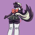 anthro bottomwear bow_ribbon butt cheek_tuft clothed clothing crossdressing facial_tuft fluffy fluffy_tail hi_res legwear male mammal mephitid panties raised_tail razzle_(razzle_the_red) razzle_the_red shirt silly skirt skirts skunk solo stockings tail tongue tongue_out topwear tuft underwear upskirt