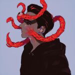  1boy animification ben_hargreeves black_hoodie brown_hair closed_mouth from_side hood hood_down hoodie light_blue_background male_focus qin_(7833198) shaded_face short_hair simple_background solo tentacles the_umbrella_academy upper_body 