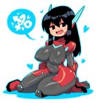  1girl :d asta_rindo black_eyes black_hair blush bodysuit breasts covered_navel euphemism grey_bodysuit heart highres interlocked_mars_and_venus_symbols large_breasts long_hair looking_at_viewer mars_symbol original rariatto_(ganguri) robot_ears seductive_smile sitting smile solo venus_symbol wariza 