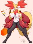  anthro areola black_body blush breasts bronyant delphox female generation_6_pokemon genitals hi_res looking_at_viewer nintendo nipples pokemon pokemon_(species) pussy red_body red_eyes solo spread_legs spreading yellow_body 