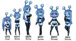  6+girls :3 :d alien antennae bare_shoulders black_sclera black_tube_top blue_hair blue_skin boots breasts cleavage closed_mouth colored_sclera colored_skin commentary_request crossed_arms english_commentary fang floppy_ears hand_on_own_hip height_chart height_difference highres korean_commentary long_hair medium_breasts medium_hair mixed-language_commentary mole mole_under_eye multiple_girls navel oligogi_meoggosipda original perobel peroline peromaki peronica perorina perosha pink_eyes pink_pupils side_ponytail simple_background small_breasts smile star_(symbol) stomach strapless teeth thigh_boots tube_top twintails very_long_hair white_background 