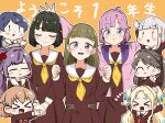  &gt;_&lt; 6+girls :&gt; :3 :d =_= ^_^ absurdres ahoge anyoji_hime arms_up black_ribbon blonde_hair blue_eyes blue_hair blue_ribbon blunt_bangs blunt_ends blush bob_cut braid brown_cardigan brown_hair cardigan center-flap_bangs clapping clenched_hands closed_eyes closed_mouth commentary_request crossed_bangs dark_blue_hair deformed everyone fang flower fujishima_megumi gradient_hair green_hair grey_hair hair_bun hair_flower hair_intakes hair_ornament hair_ribbon hands_up hasu_no_sora_school_uniform highres hinoshita_kaho hood hood_down hooded_jacket inverted_bob jacket kachimachi_kosuzu kanzaki_gou light_blue_hair link!_like!_love_live! long_hair love_live! low_twintails medium_hair momose_ginko multi-tied_hair multicolored_hair multiple_girls murano_sayaka notice_lines open_clothes open_jacket open_mouth orange_background orange_hair osawa_rurino otomune_kozue outline outstretched_arms own_hands_together palms_together parted_bangs pink_eyes pink_flower pink_hair pink_jacket ponytail purple_hair rabbit_hair_ornament red_flower red_hair ribbon school_uniform short_hair side_braids side_ponytail sidelocks single_side_bun skin_fang smile split_mouth star_(symbol) star_hair_ornament steepled_fingers straight_hair streaked_hair teeth translation_request twintails two_side_up u_u upper_teeth_only v_arms virtual_youtuber white_flower white_outline winter_uniform xd yugiri_tsuzuri |_| 