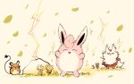  animal_focus commentary_request dedenne delibird electricity falling_leaves flower fluffy full_body hanokage highres leaf no_humans open_mouth pokemon pokemon_(creature) rock static_electricity triangle_mouth wigglytuff 