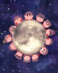  :d blush candy circle constricted_pupils food heart hiding highres invincible_candy kirby kirby_(series) lollipop miclot moon multiple_persona no_humans o_o onigiri open_mouth revision sleeping smile space sparkling_eyes star_(sky) 