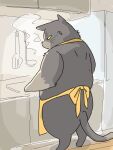 2024 anthro appliance apron black_body clothing cooking detailed_background domestic_cat felid feline felis fridge fugashi4090 kemono kitchen kitchen_appliance mammal slightly_chubby solo spatula the_masterful_cat_is_depressed_again_today tools yukichi