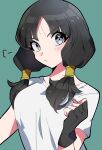  1girl black_hair breasts closed_mouth dragon_ball dragon_ball_z fingerless_gloves gloves highres long_hair looking_at_viewer na_(niruo3) shirt simple_background solo twintails videl white_shirt 