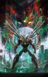  earth_(planet) gattai getter_arc getter_robo getter_robo_arc hayaken_sarena highres looking_at_viewer mecha planet powering_up robot science_fiction shin_getter-1 shiny_eyes spikes super_robot 