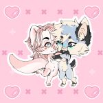 ambiguous_gender anthro band-aid bandage blep blue_blush blue_body blue_fur blush bobcat cheek_tuft claws colorful_background digital_drawing_(artwork) digital_media_(artwork) domestic_cat duo facial_tuft felid feline felis fingers flat_colors fur grey_eyes hair heart_symbol hi_res hug inner_ear_fluff intersex intersex/intersex long_hair long_tail lynx mammal markings mistystar nonbinary_(lore) outline pink_blush pink_body pink_fur pink_hair romantic romantic_couple short_hair short_tail simple_background smile standing tail tongue tongue_out tuft white_body white_outline